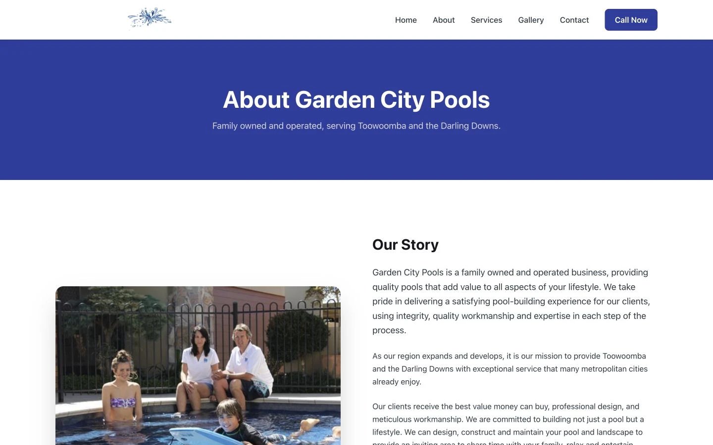Garden City Pools: About design, showing “About Garden City Pools”