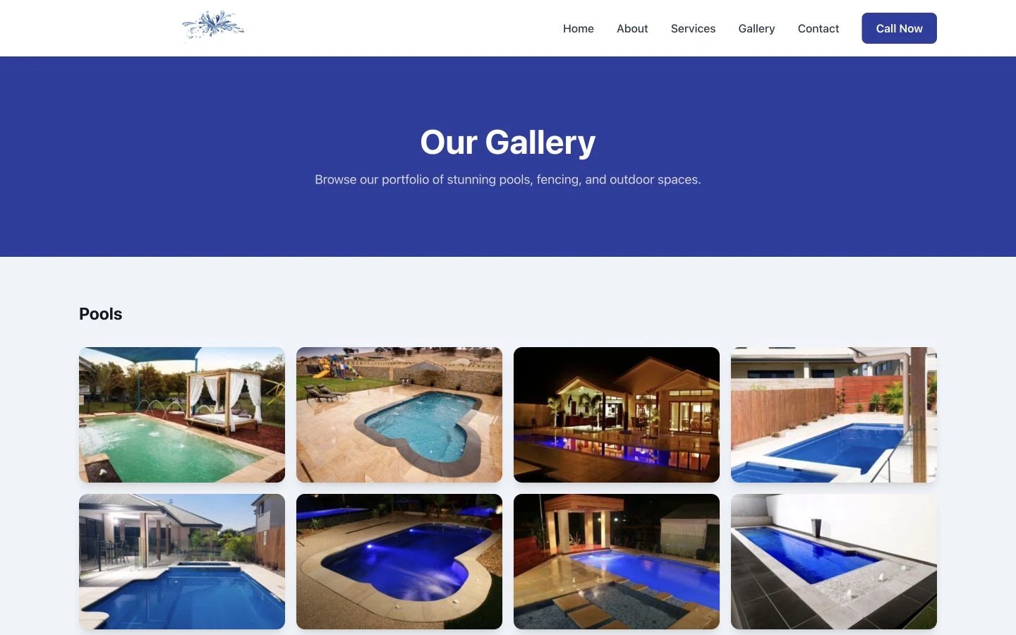 Garden City Pools: Gallery desktop layout
