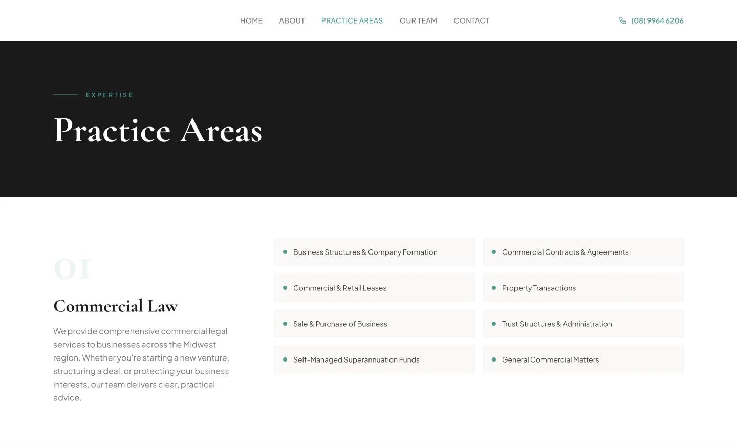 GC Lawyers: Practice Areas desktop layout