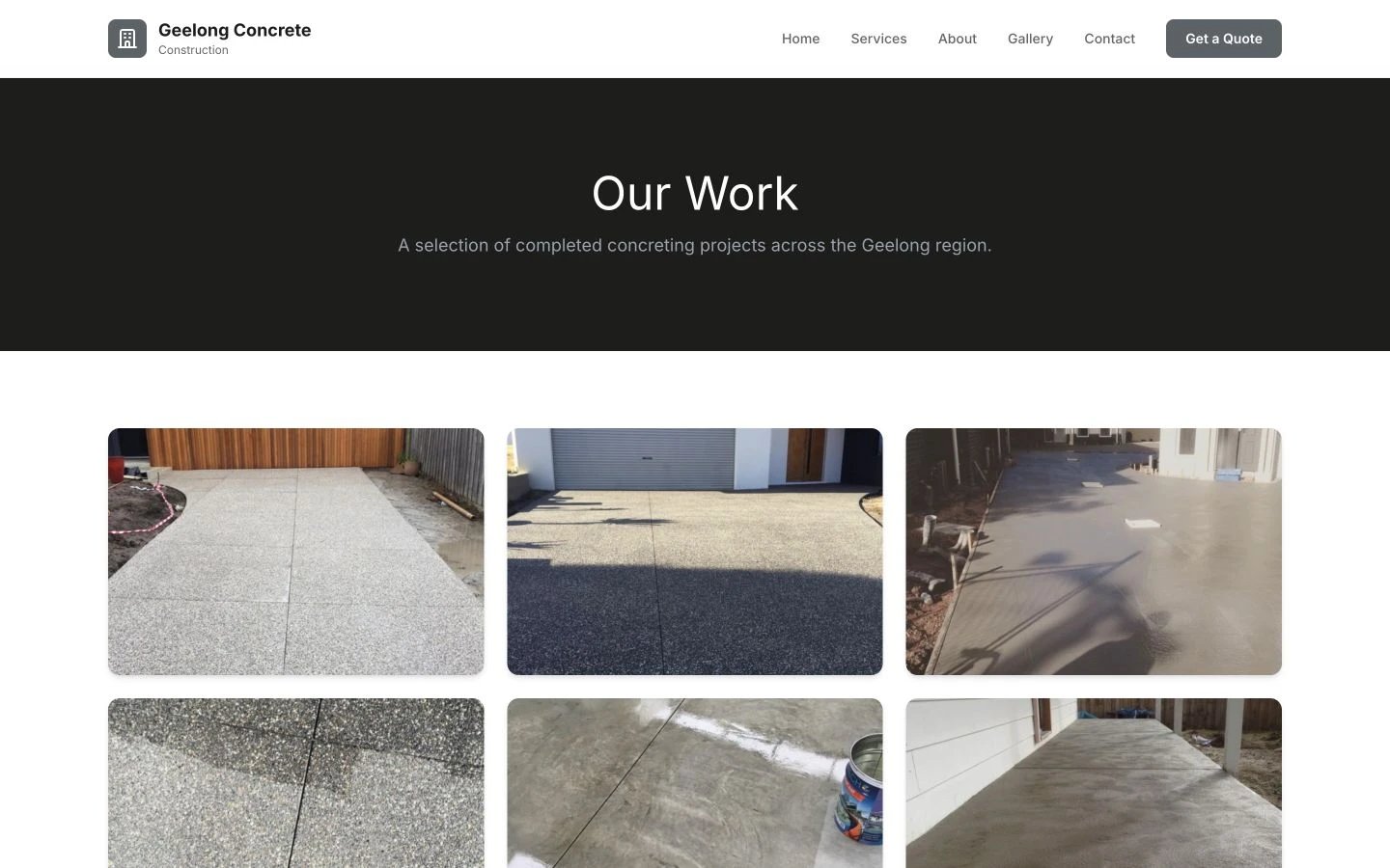 Geelong Concrete Construction: Gallery desktop layout