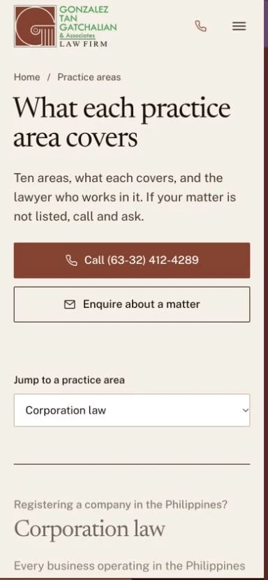Gonzalez Tan Gatchalian & Associates: Practice mobile layout