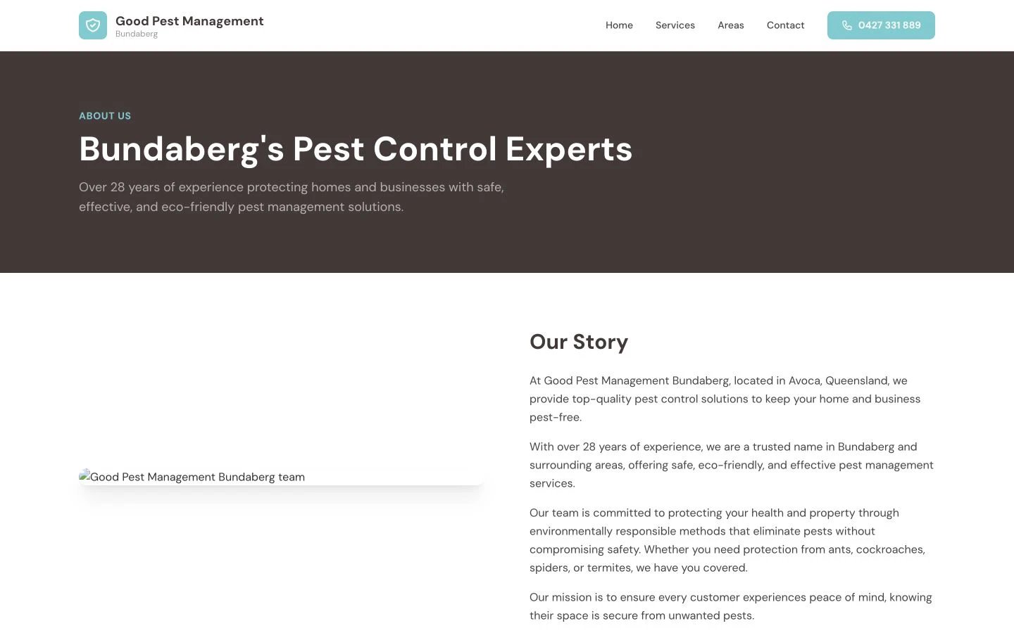 Good Pest Management Bundaberg: About design, showing “Bundaberg's Pest Control Experts”
