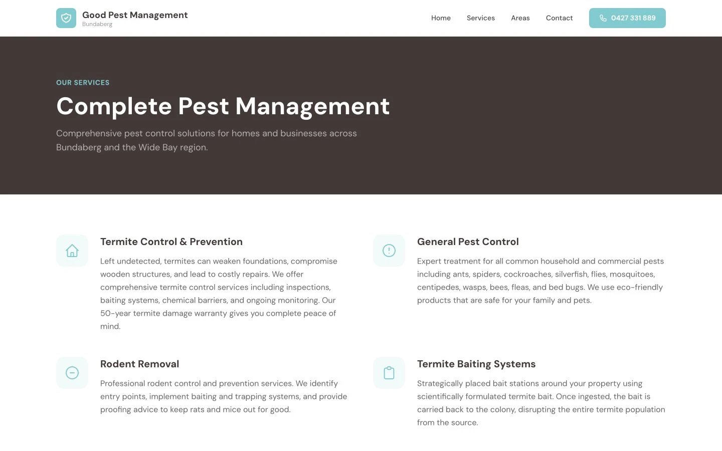 Good Pest Management Bundaberg: Services desktop layout