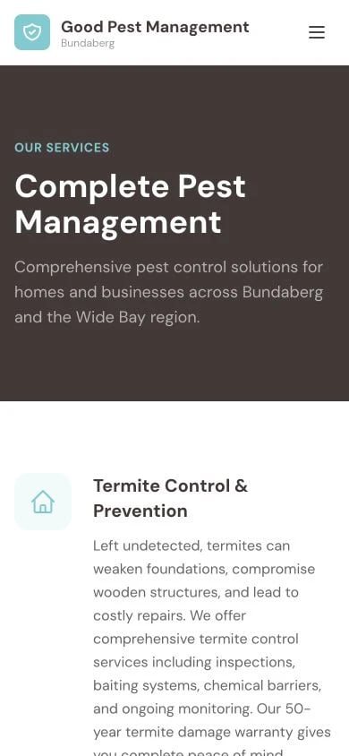 Good Pest Management Bundaberg: Services mobile layout