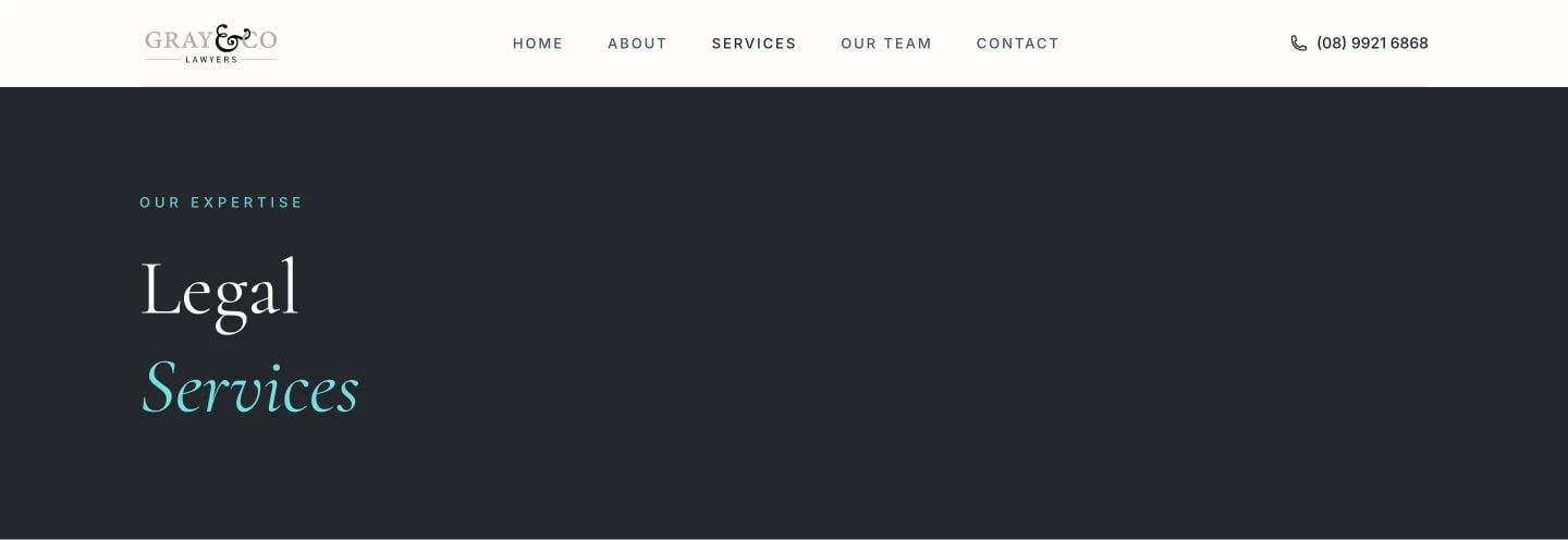 Gray & Co Lawyers: Services desktop layout