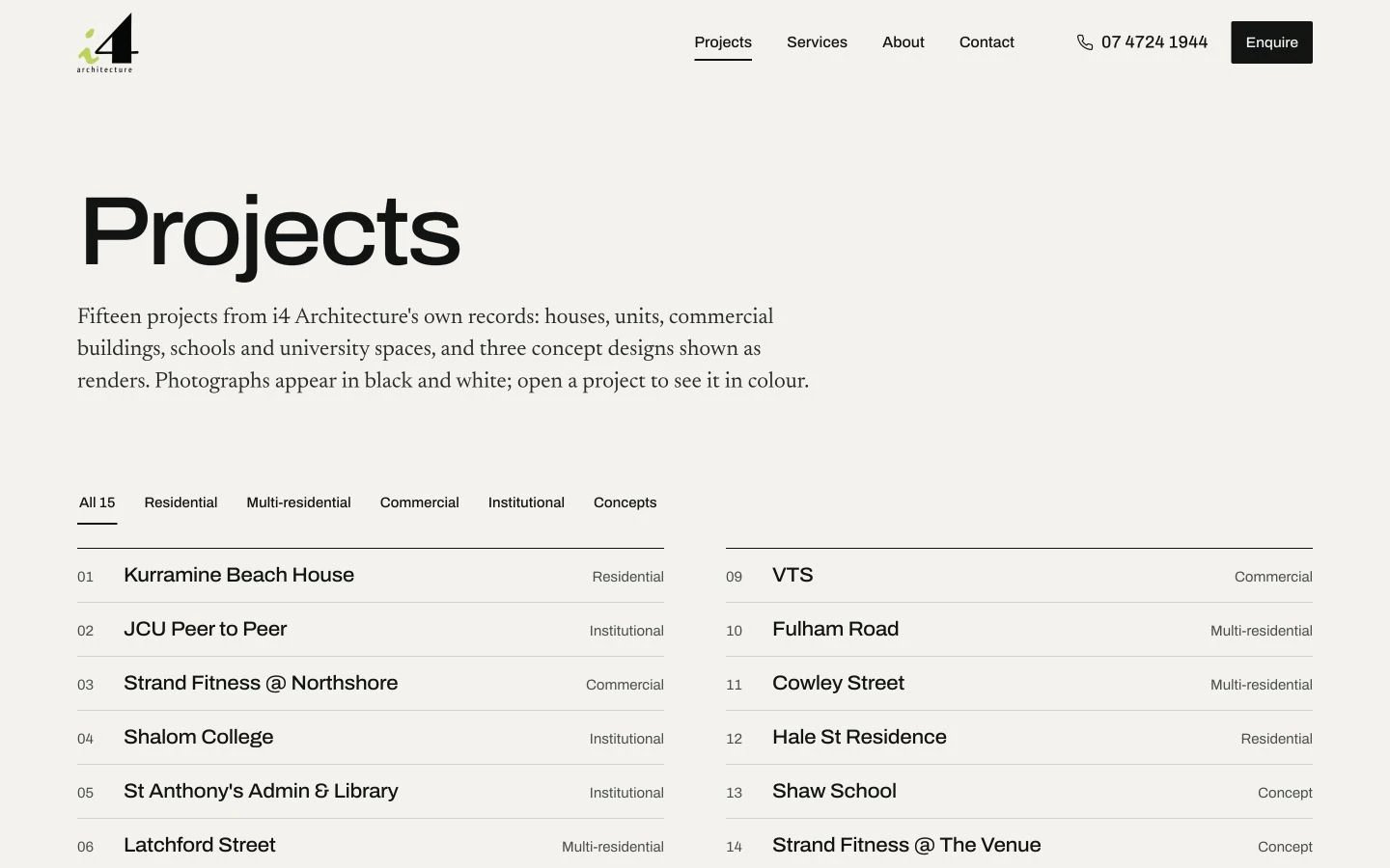 i4 Architecture: Projects desktop layout
