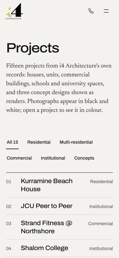 i4 Architecture: Projects mobile layout