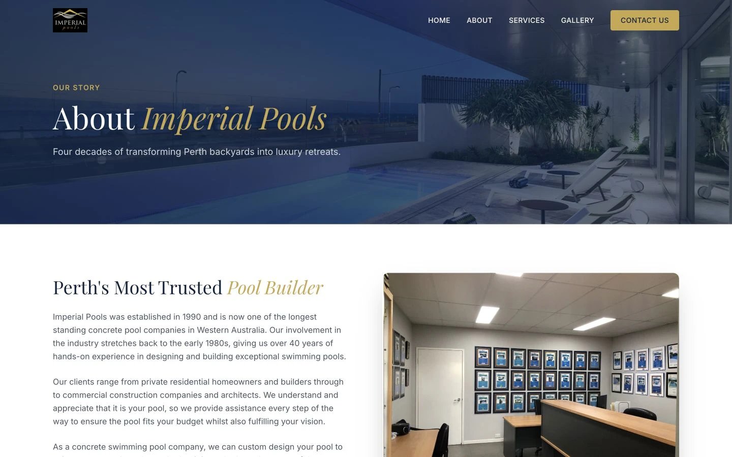 Imperial Pools: About design, showing “About Imperial Pools”
