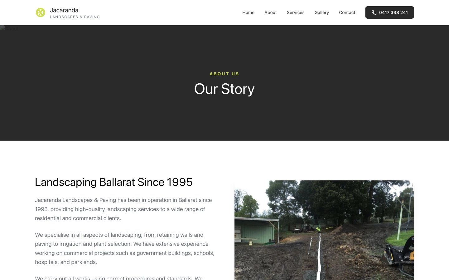 Jacaranda Landscapes & Paving: About design, showing “Our Story”