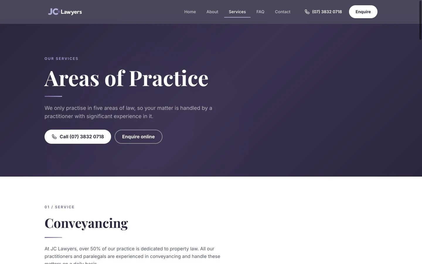 JC Lawyers: Services desktop layout
