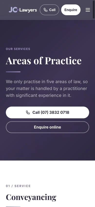 JC Lawyers: Services mobile layout
