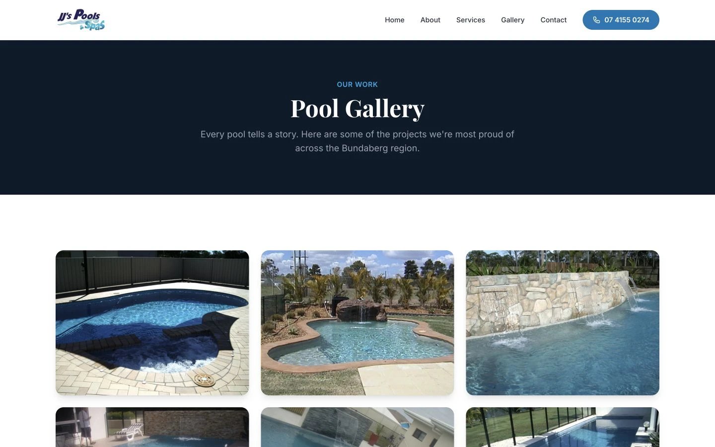 JJ's Pools & Spas: Gallery desktop layout