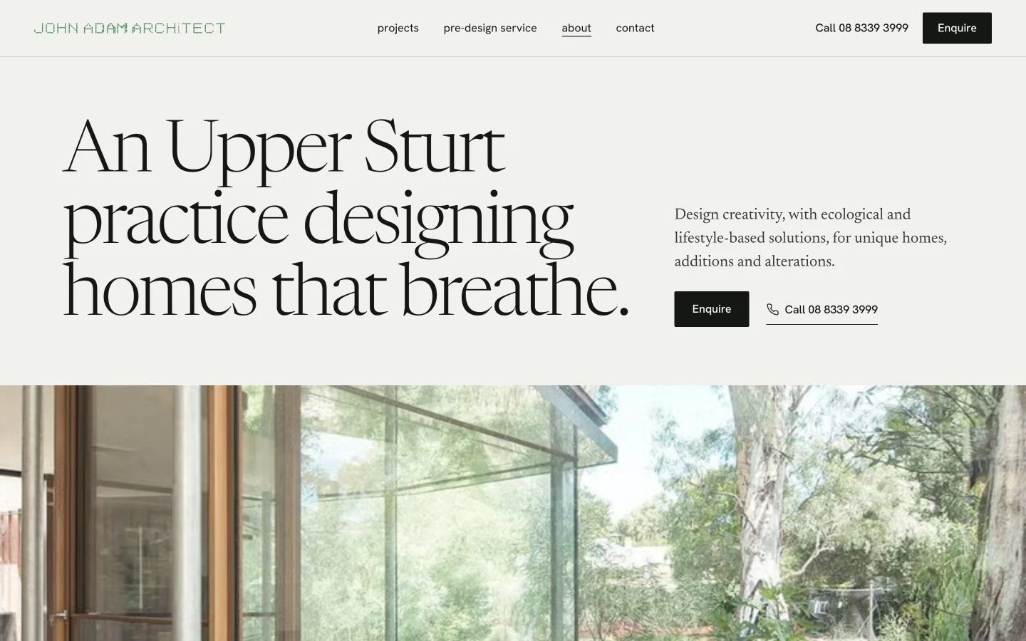 John Adam Architects: About design, showing “An Upper Sturt practice designing homes that breathe.”