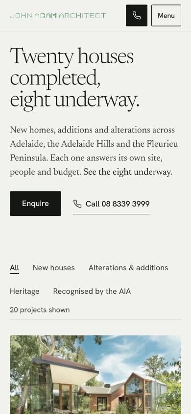 John Adam Architects: Projects mobile layout