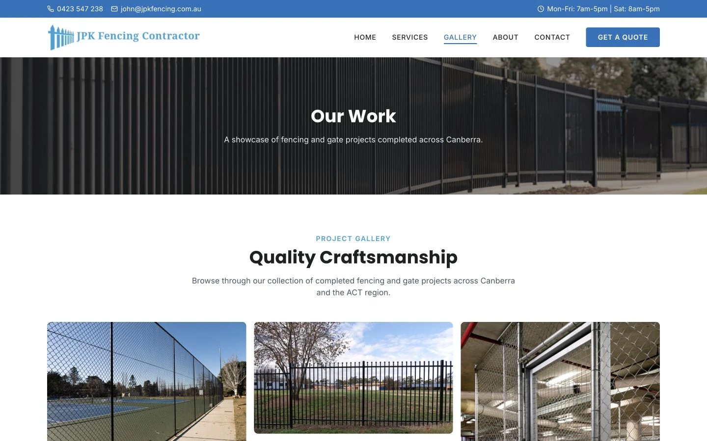 JPK Fencing: Gallery desktop layout