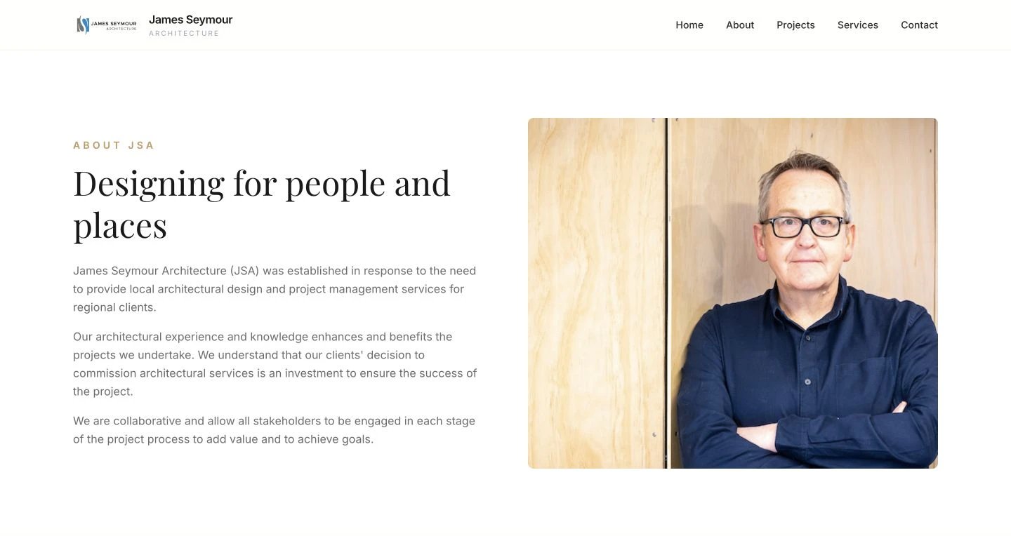James Seymour Architecture: About design, showing “Designing for people and places”