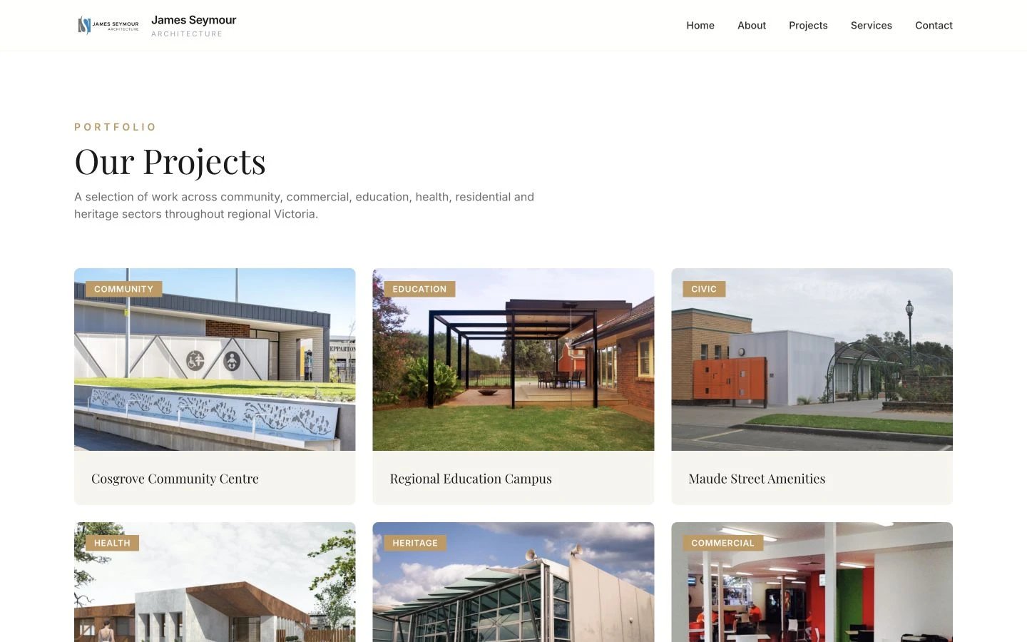 James Seymour Architecture: Projects desktop layout