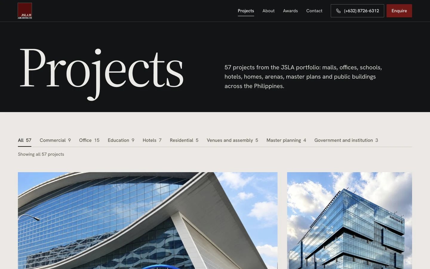 JSLA Architects: Projects desktop layout