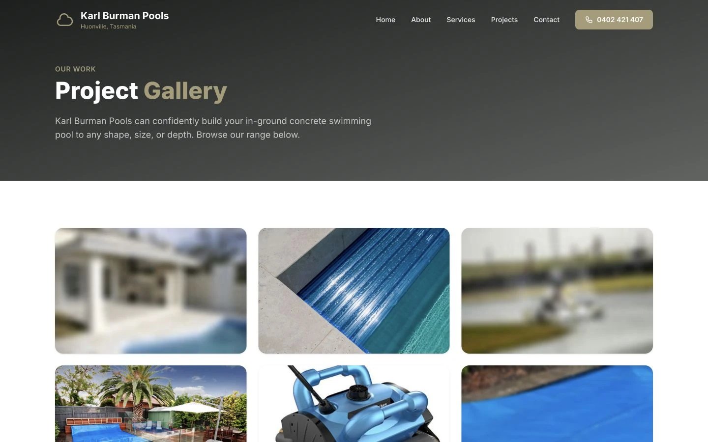 Karl Burman Pools: Projects desktop layout