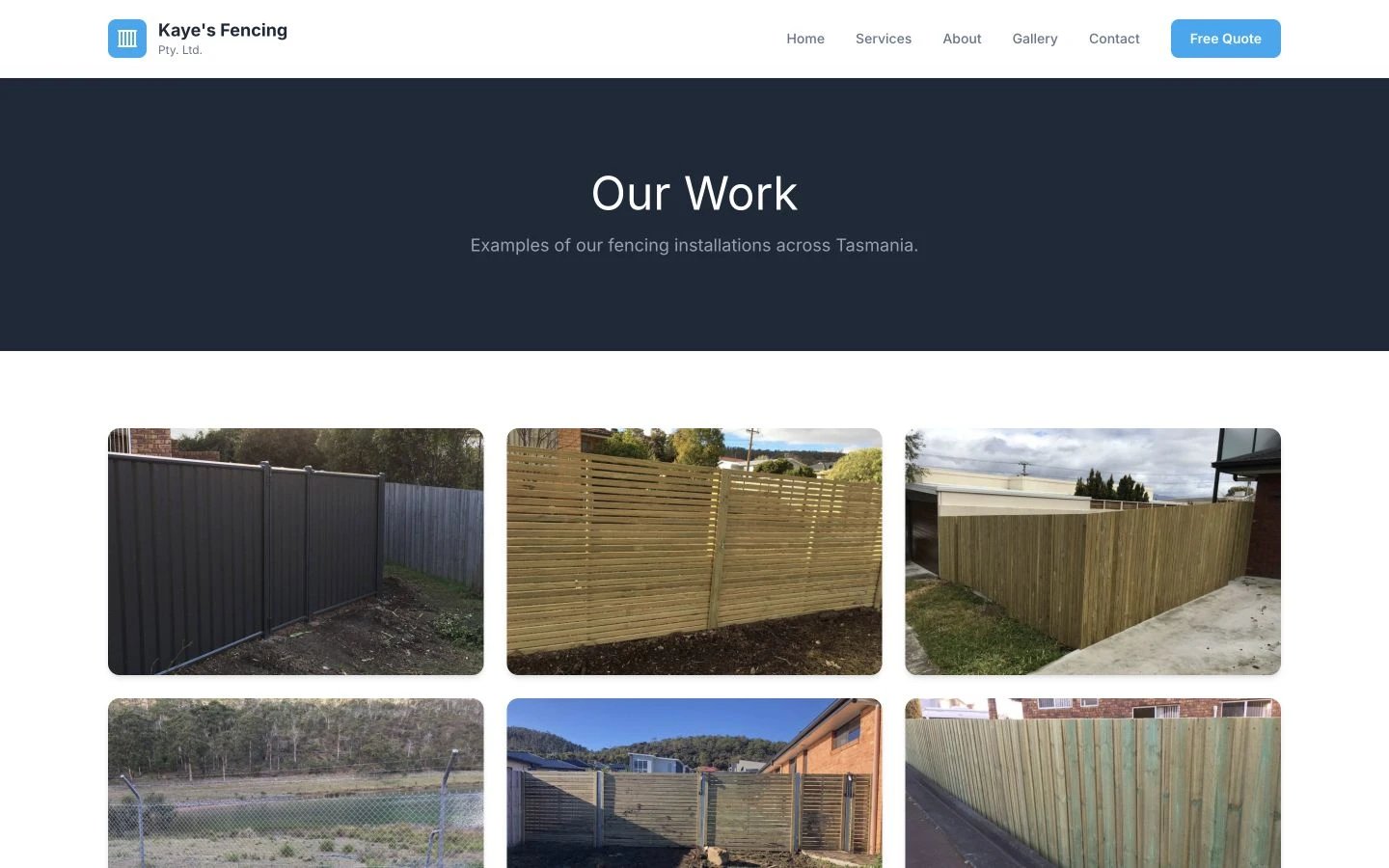 Kaye's Fencing: Gallery desktop layout