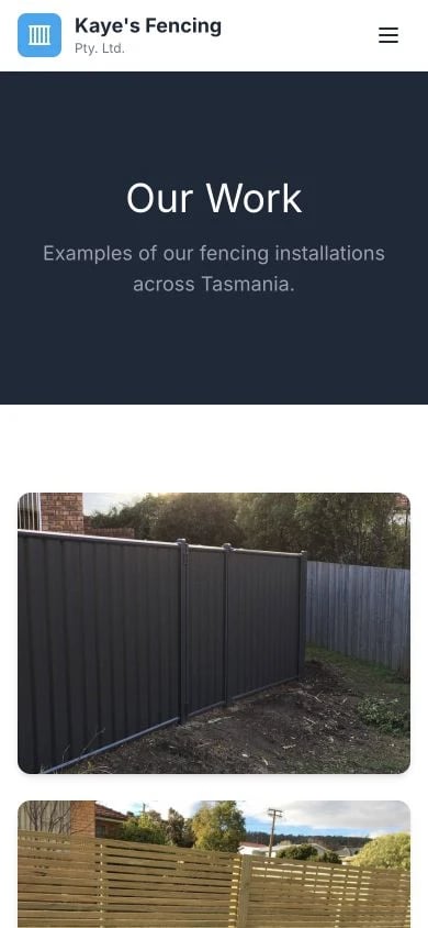 Kaye's Fencing: Gallery mobile layout