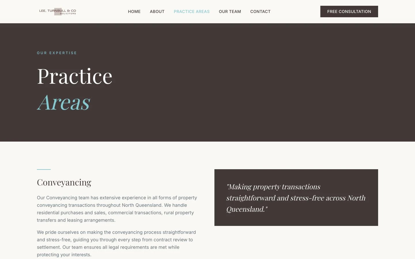 Lee Turnbull & Co: Practice Areas desktop layout