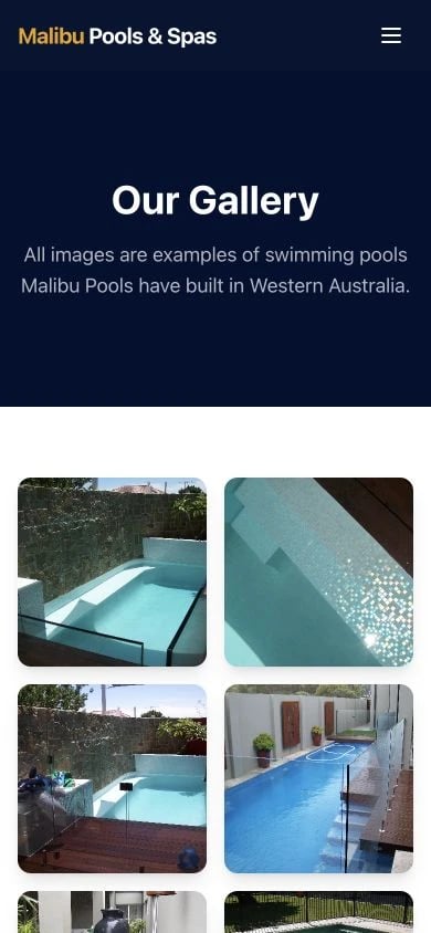 Malibu Pools and Spas: Gallery mobile layout