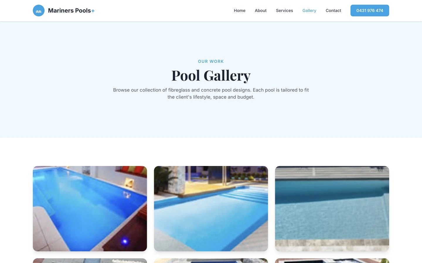 Mariners Pools Plus: Gallery desktop layout