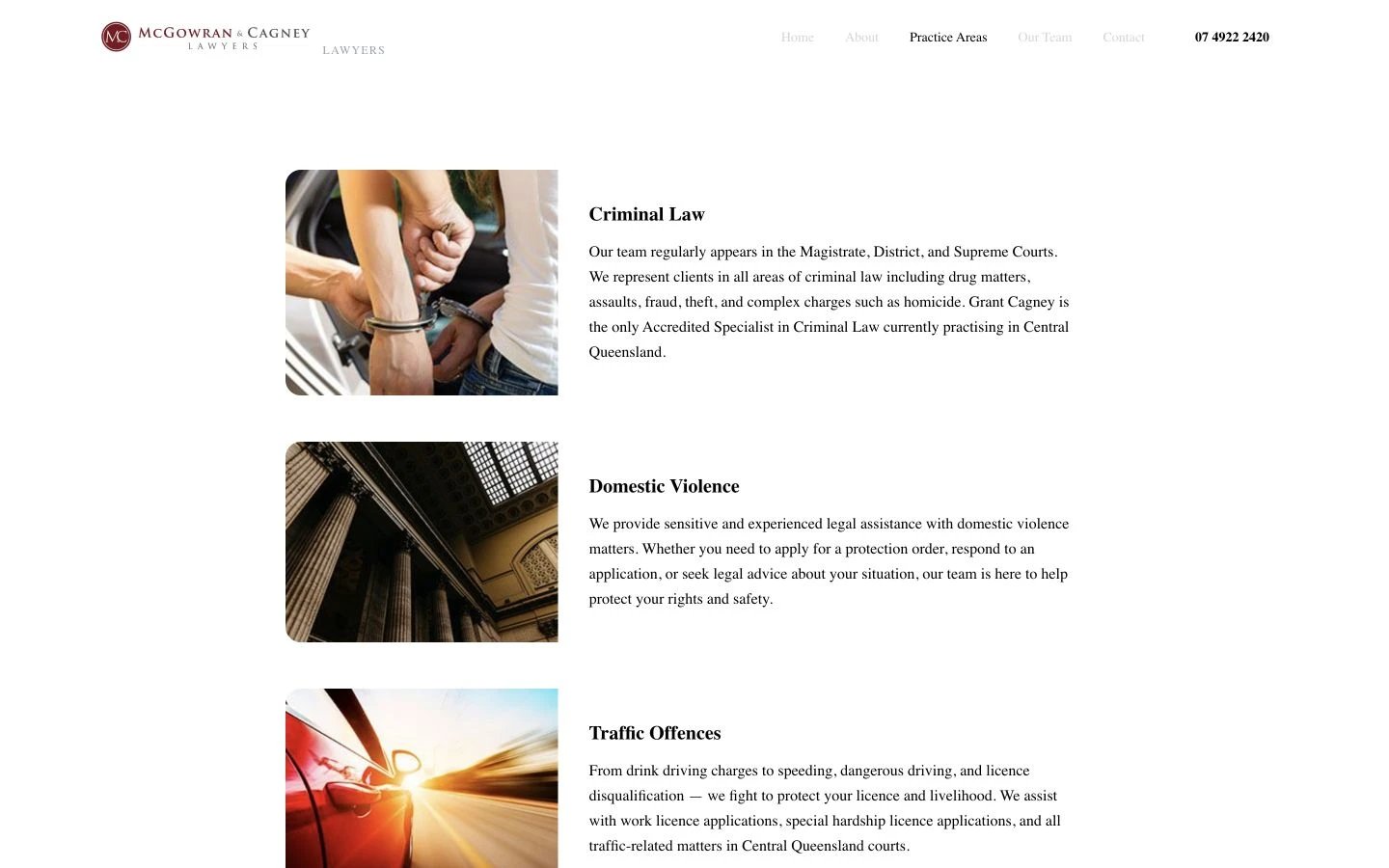 McGowran & Cagney Lawyers: Practice Areas desktop layout