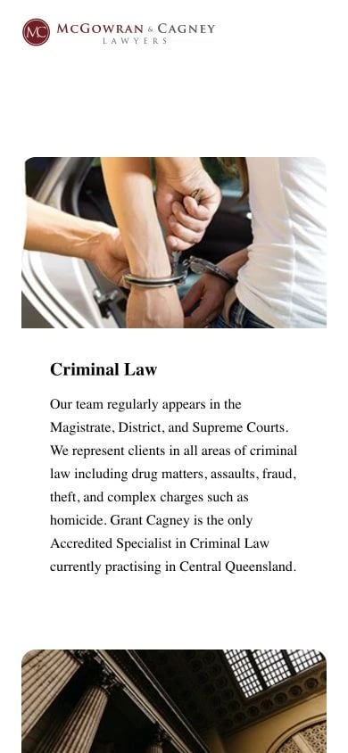 McGowran & Cagney Lawyers: Practice Areas mobile layout