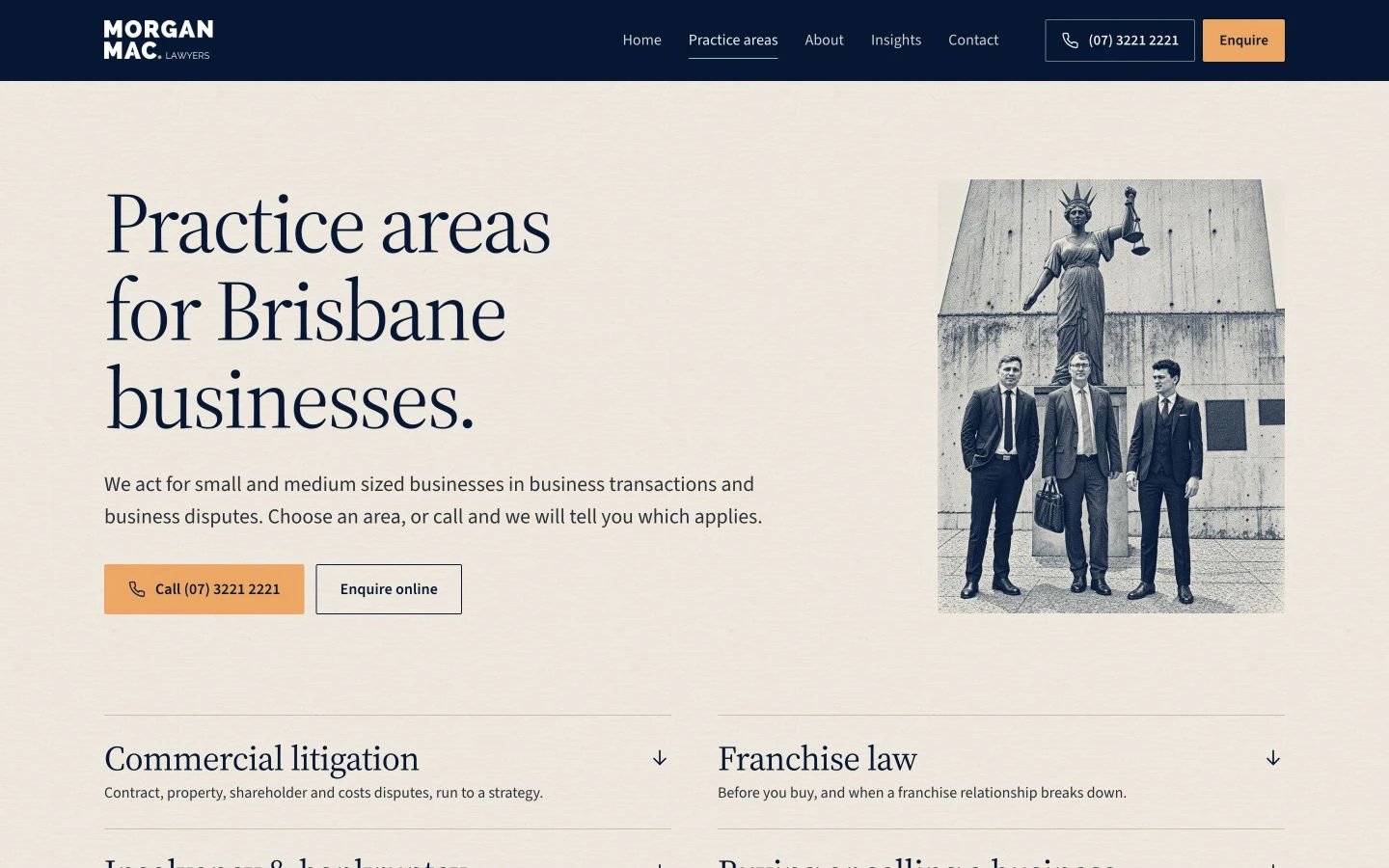 Morgan Mac Lawyers: Practice Areas desktop layout