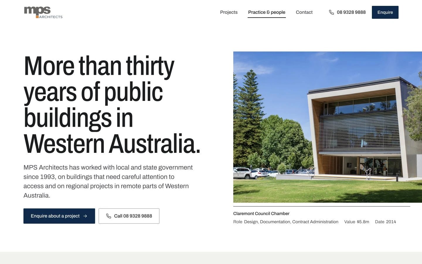 MPS Architects: About design, showing “More than thirty years of public buildings in Western Australia.”