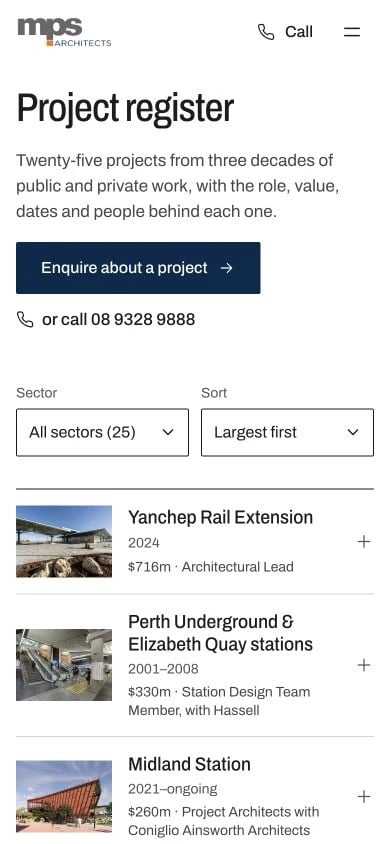 MPS Architects: Projects mobile layout