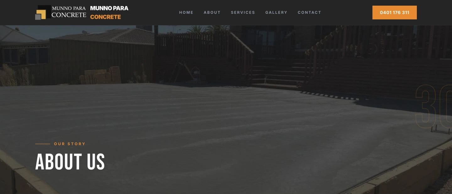 Munno Para Concrete: About design, showing “About Us”