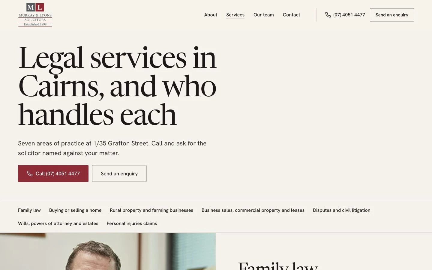 Murray & Lyons Solicitors: Services desktop layout