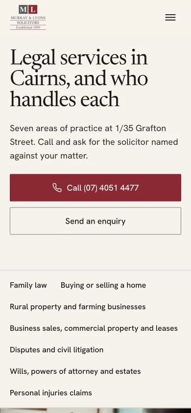 Murray & Lyons Solicitors: Services mobile layout