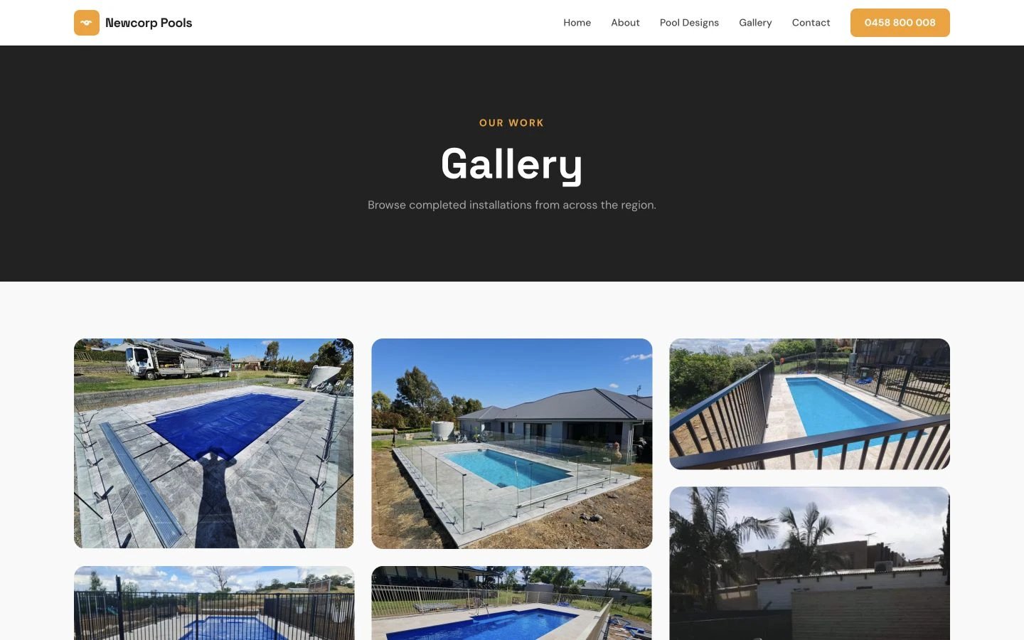 Newcorp Pools: Gallery desktop layout