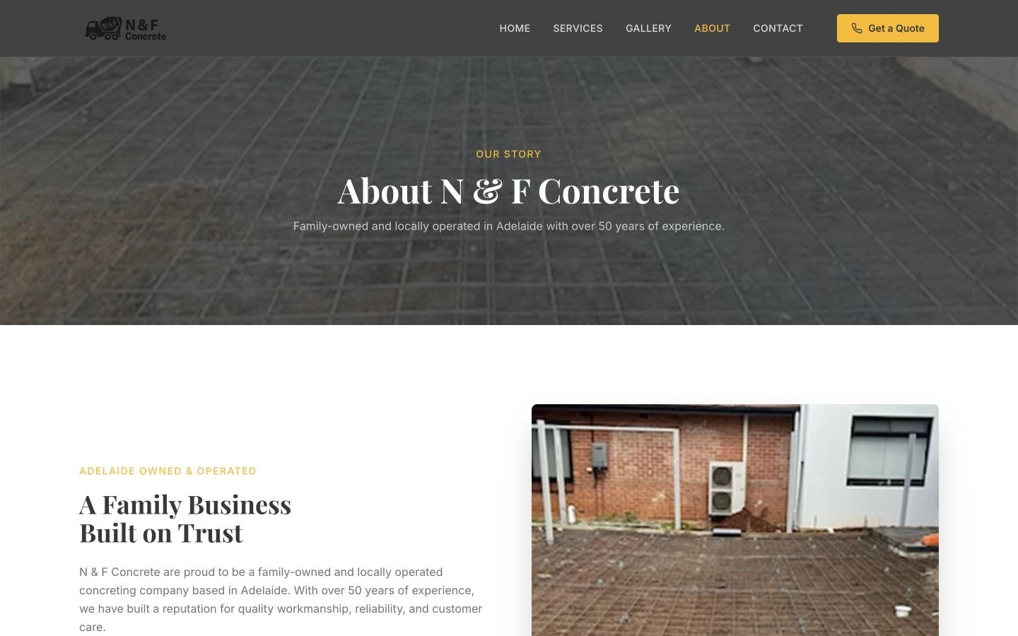N & F Concrete Specialists: About design, showing “About N & F Concrete”