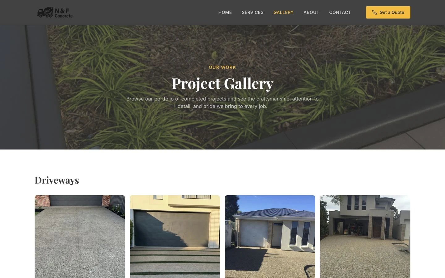 N & F Concrete Specialists: Gallery desktop layout