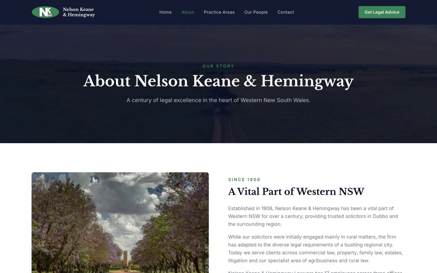 Nelson Keane & Hemingway Lawyers: About design, showing “About Nelson Keane & Hemingway”
