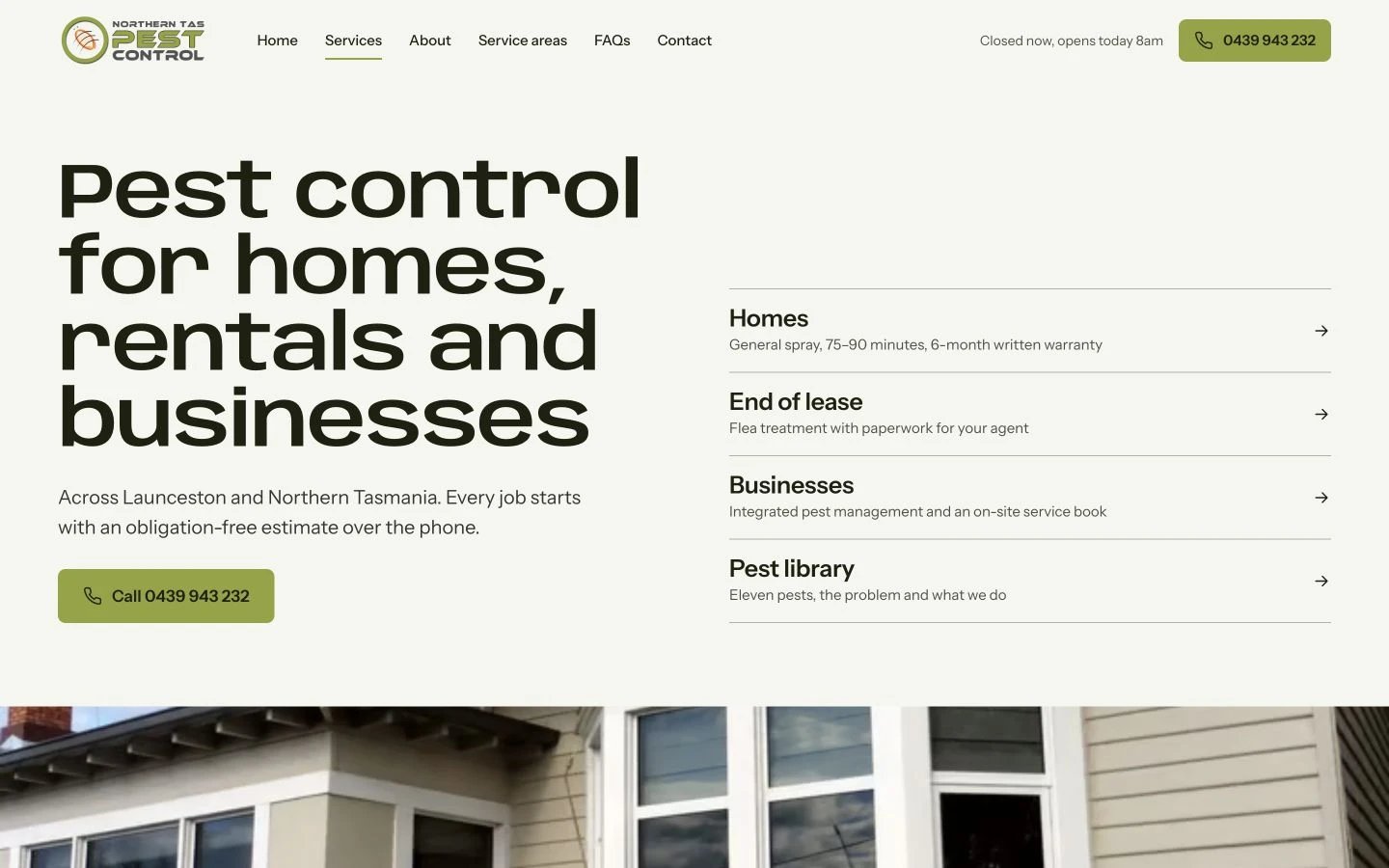Northern Tas Pest Control: Services desktop layout