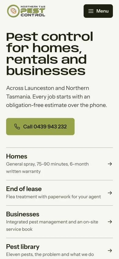 Northern Tas Pest Control: Services mobile layout