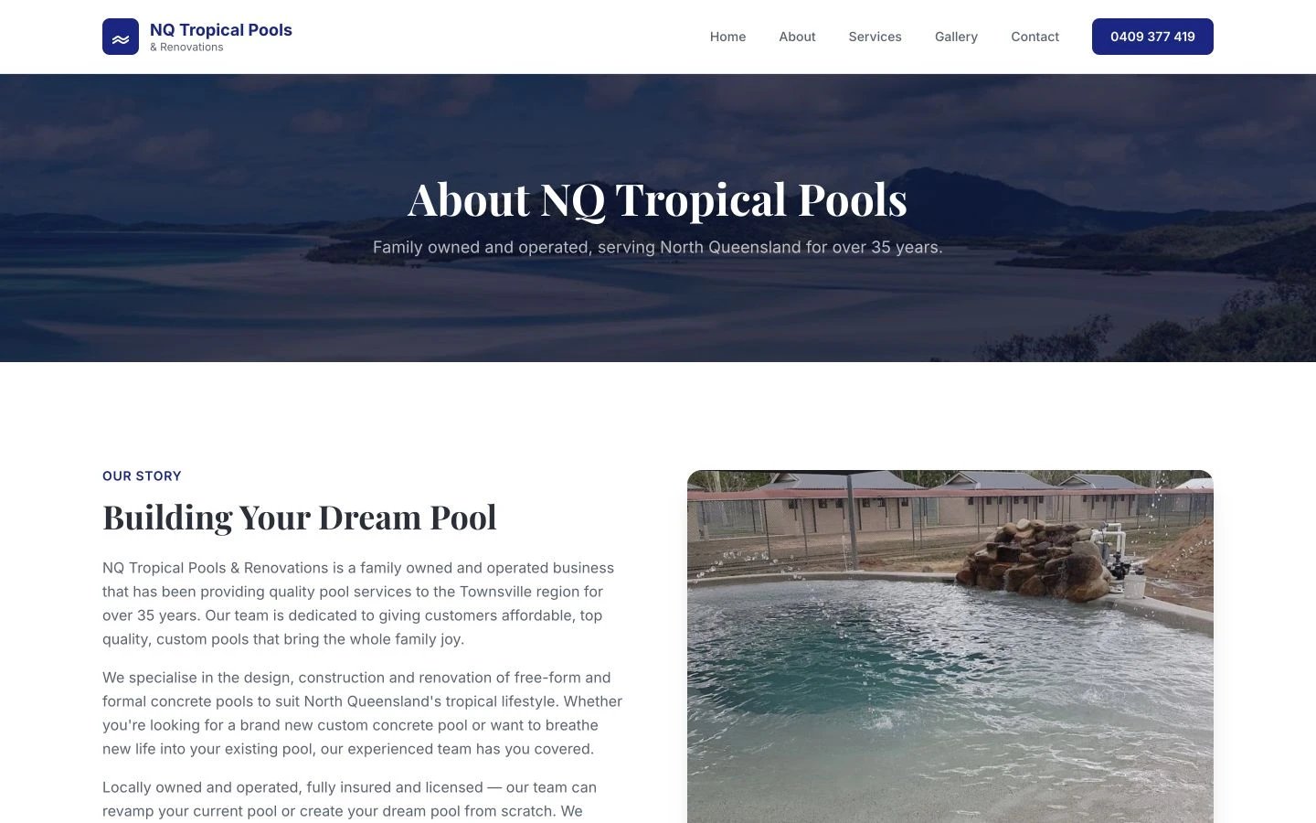 NQ Tropical Pools & Renovations: About design, showing “About NQ Tropical Pools”