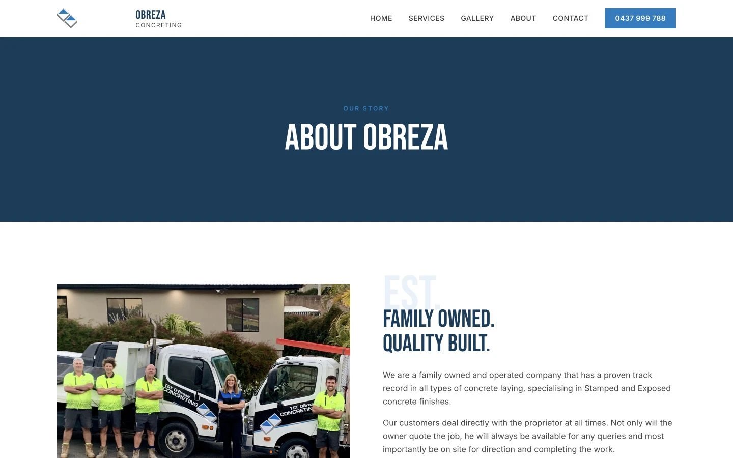 OBreza Concreting: About design, showing “About OBreza”