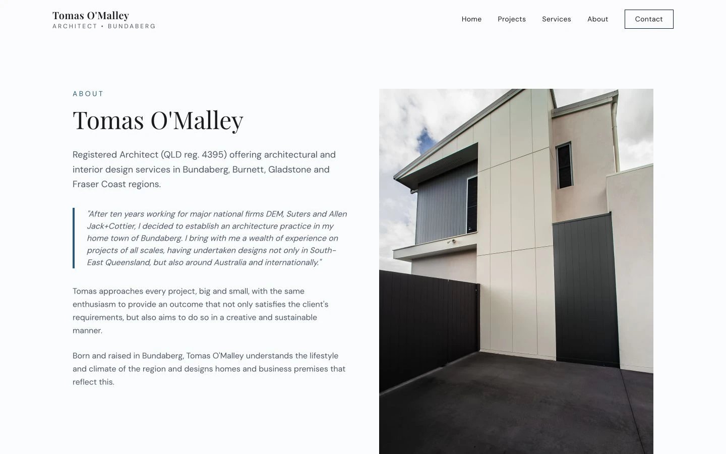 Tomas O'Malley Architect: About design, showing “Tomas O'Malley”