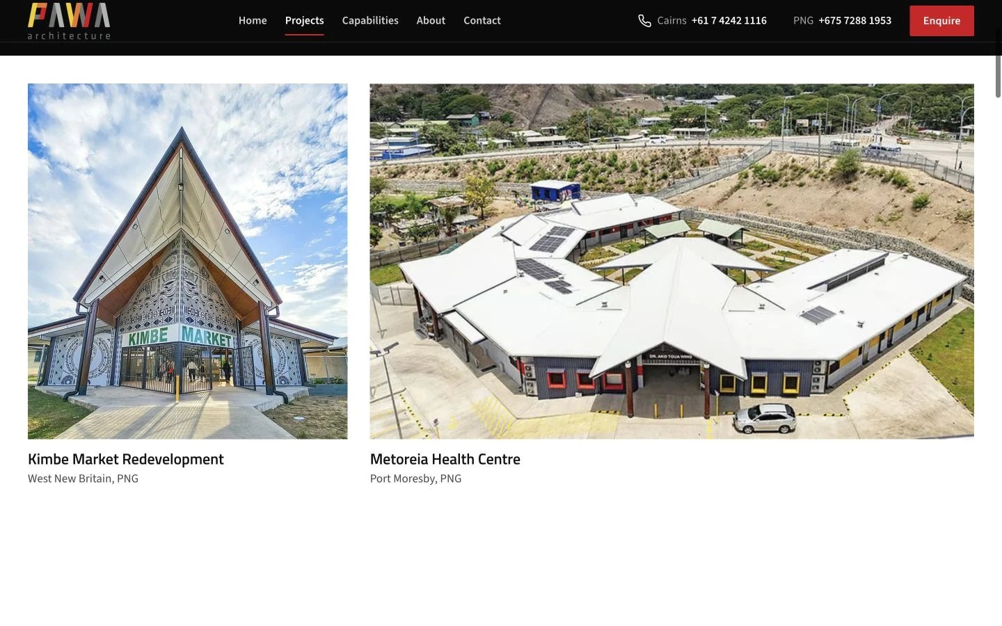 PAWA Architecture: Projects desktop layout