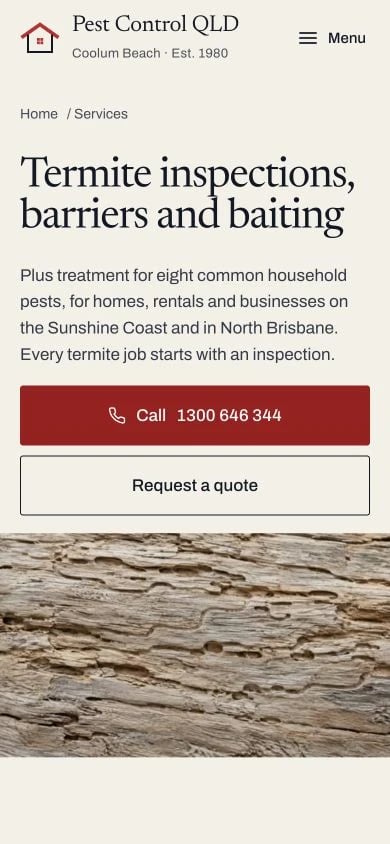 Pest Control QLD: Services mobile layout