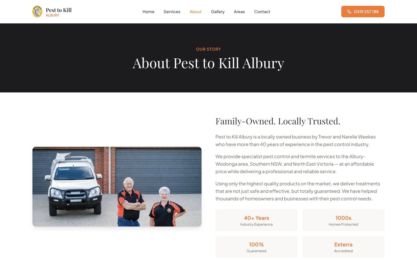 Pest to Kill Albury: About design, showing “About Pest to Kill Albury”