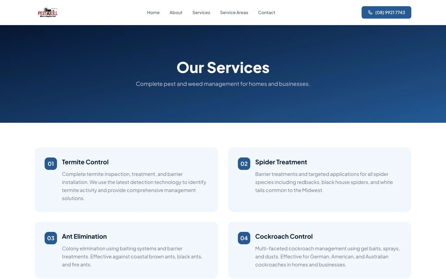 Pest-A-Kill WA: Services desktop layout