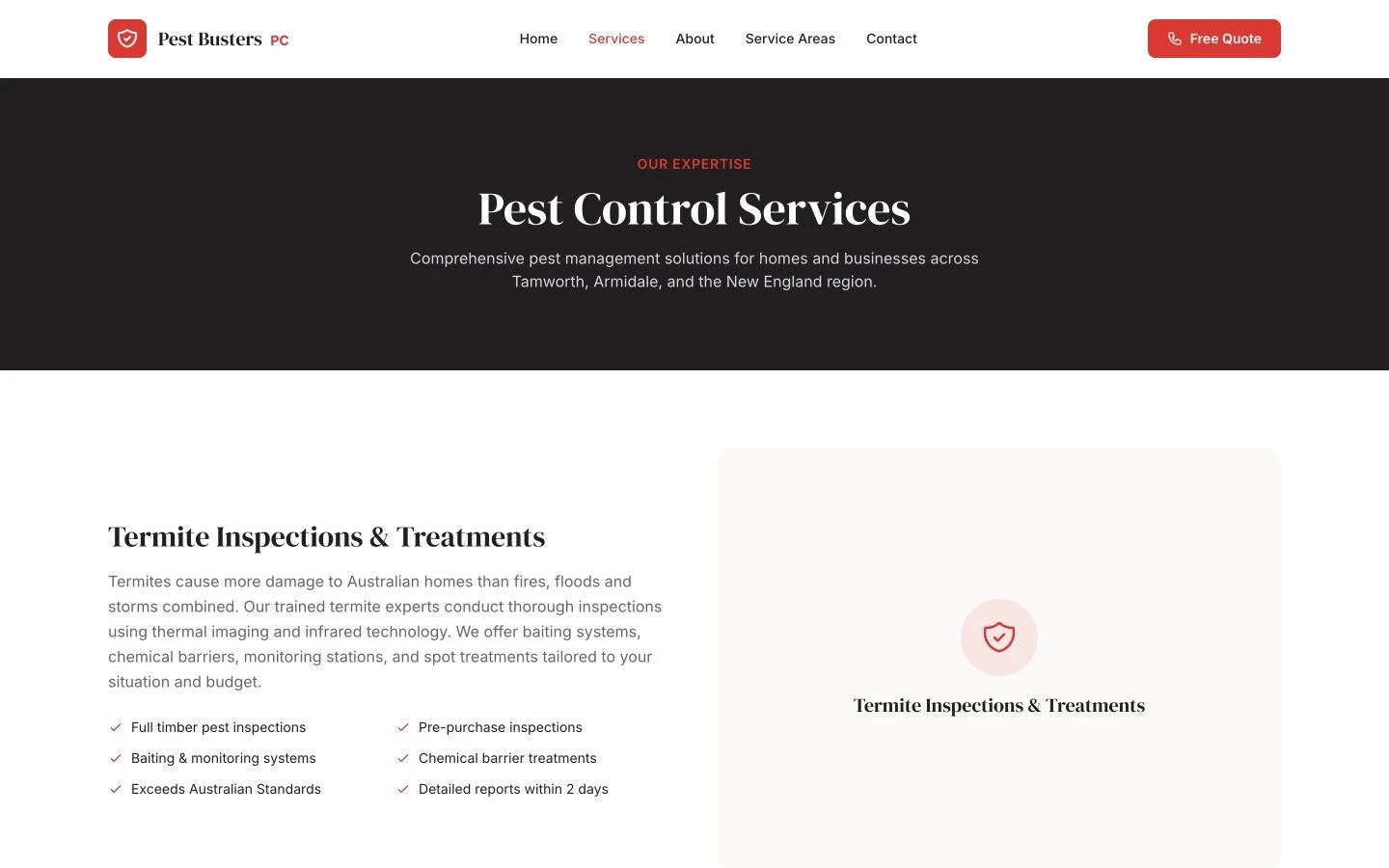 Pest Busters PC: Services desktop layout